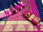 Womens Navy Color Pure Tusser Silk Saree With Butti Work