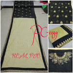Womens Black Color Chanderi Cotton With Georgette Saree With Embroidery Work