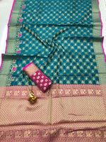 Womens Rama Color Patola Silk Saree With Zari Work
