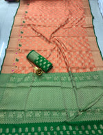 Womens Peach Color Patola Silk Saree With Zari Work