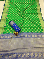 Womens Green Color Patola Silk Saree With Zari Work