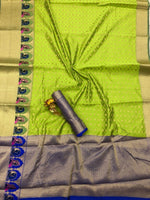 Womens Parrot Color Soft Cotton Silk Saree With Zari Work