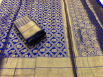 Womens Blue Color Banarasi Saree With Heavy Work