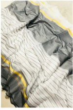 Chanderi Cotton White Color Plain Saree in crepe pattern With Blouse