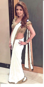 Womens White Color GEORGETTE Saree With Blouse