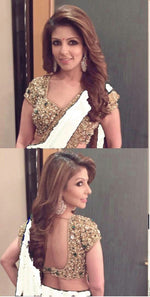 Womens White Color GEORGETTE Saree With Blouse