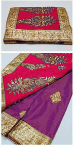 Womens Wine-Rani  Color Georgette And Paper Silk Saree With Blouse