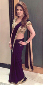 Womens Wine Color GEORGETTE Saree With Blouse