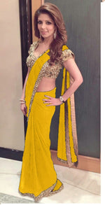 Womens Yellow Color GEORGETTE Saree With Blouse