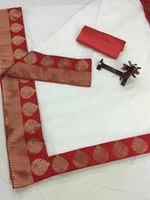 Womens Red Color Chanderi Cotton Saree With Dori Work