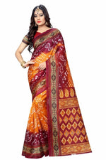 Womens OrangeRed Color Bhagalpuri Silk Saree With Blouse