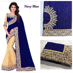 Womens Navy Blue Color Georgette & Heavy Lycra Scut Saree With Blouse