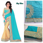 Womens Sky Blue Color Georgette & Heavy Lycra Scut Saree With Blouse