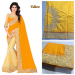 Womens Yellow Color Georgette & Heavy Lycra Scut Saree With Blouse